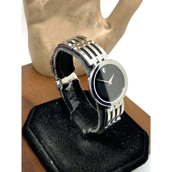 Movado Women's Watch 0607051 Esperanza Black Dial Swiss Quartz Silver Steel 28mm - Picture 2 of 13